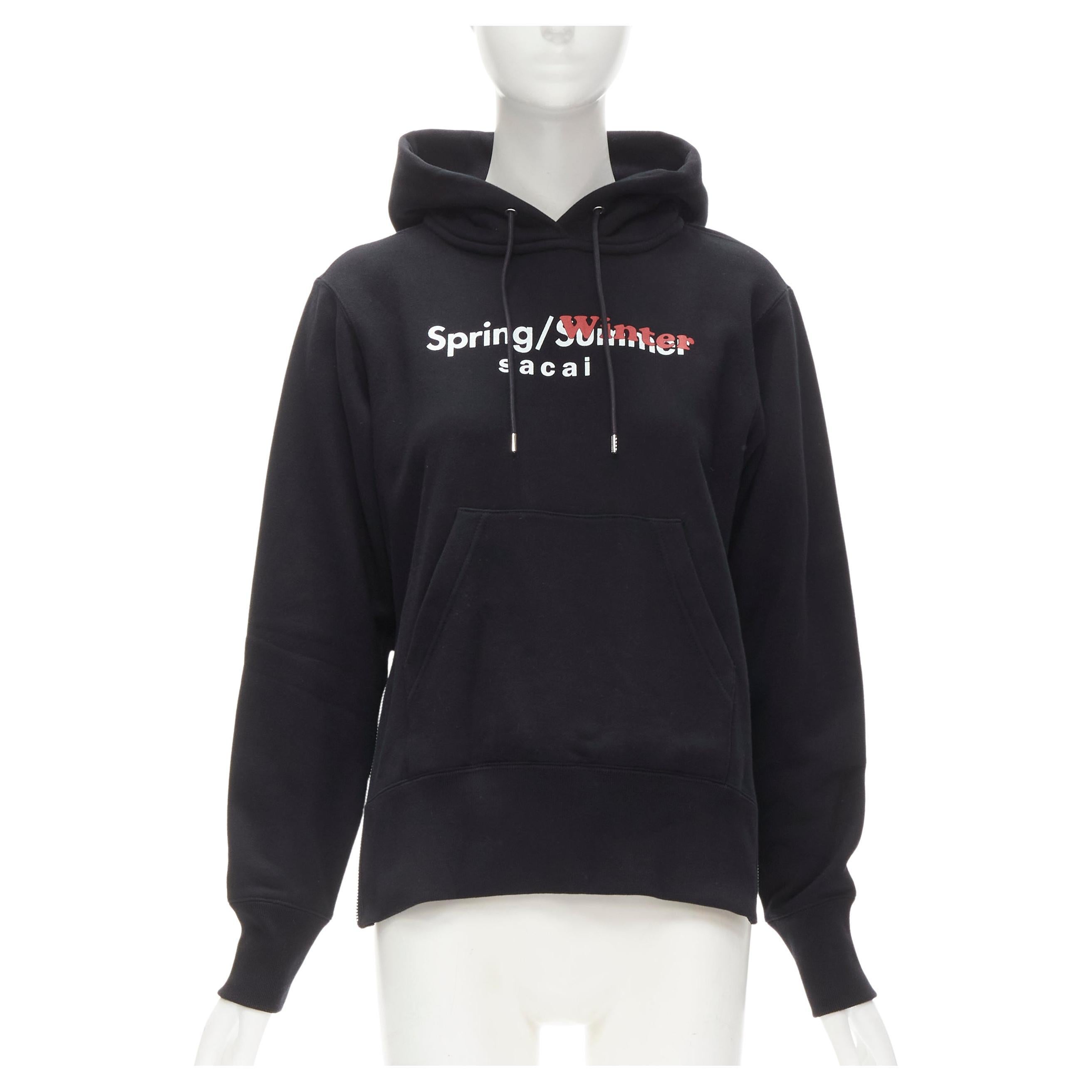 SACAI Chitose Abe Spring/Winter logo print black side zip hoodie S