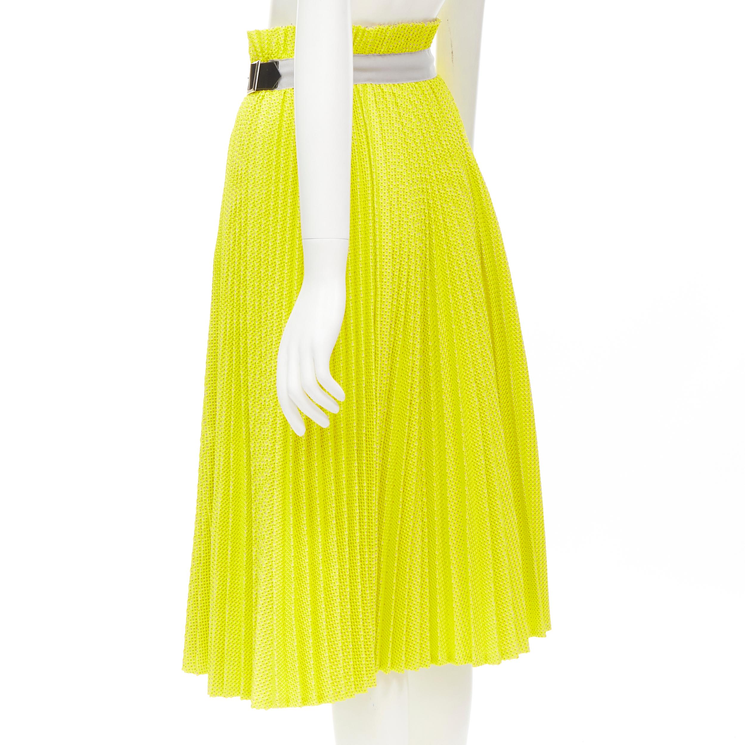 Yellow SACAI Chitose Abe yellow grey lattice deconstructed belted pleated skirt S
