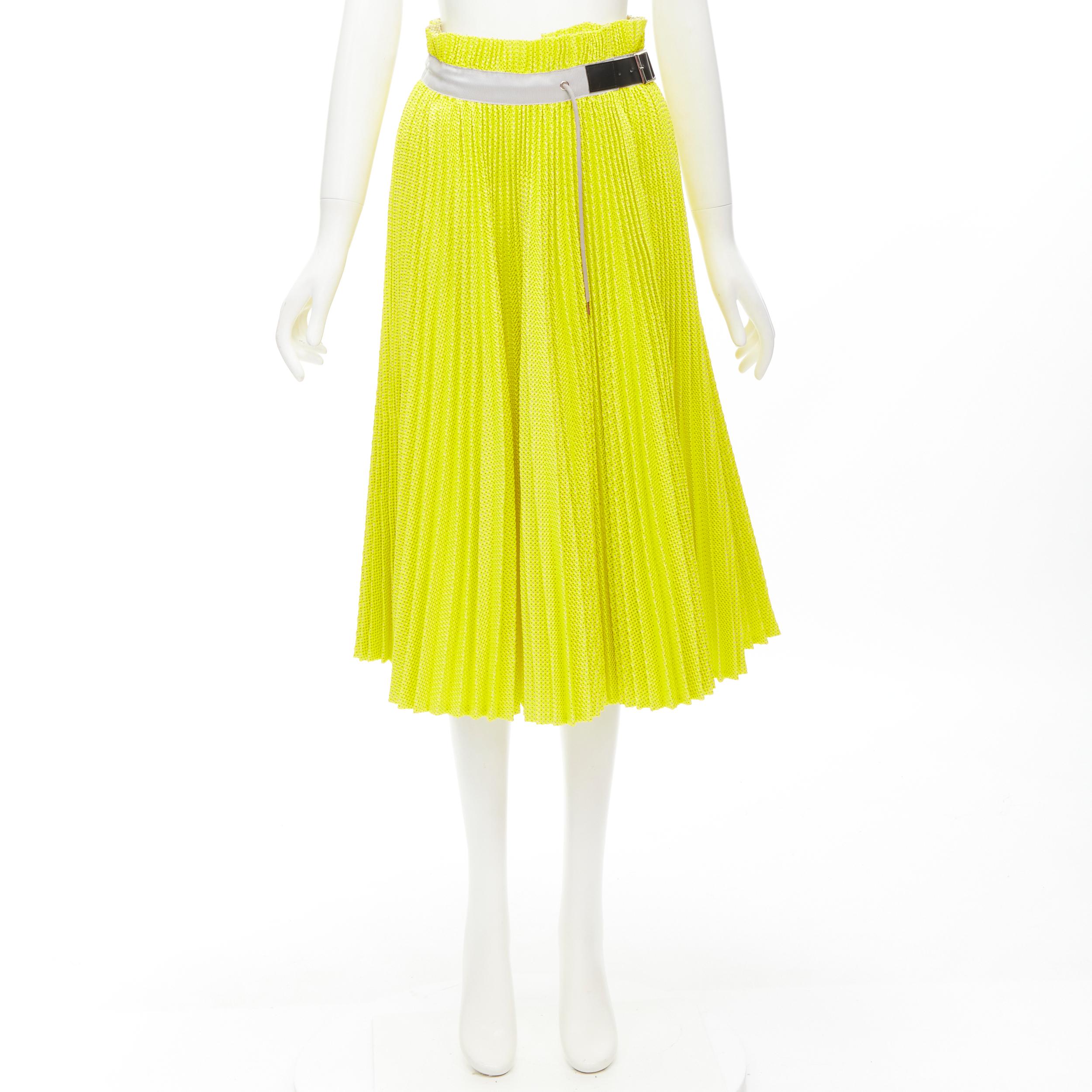 Women's SACAI Chitose Abe yellow grey lattice deconstructed belted pleated skirt S