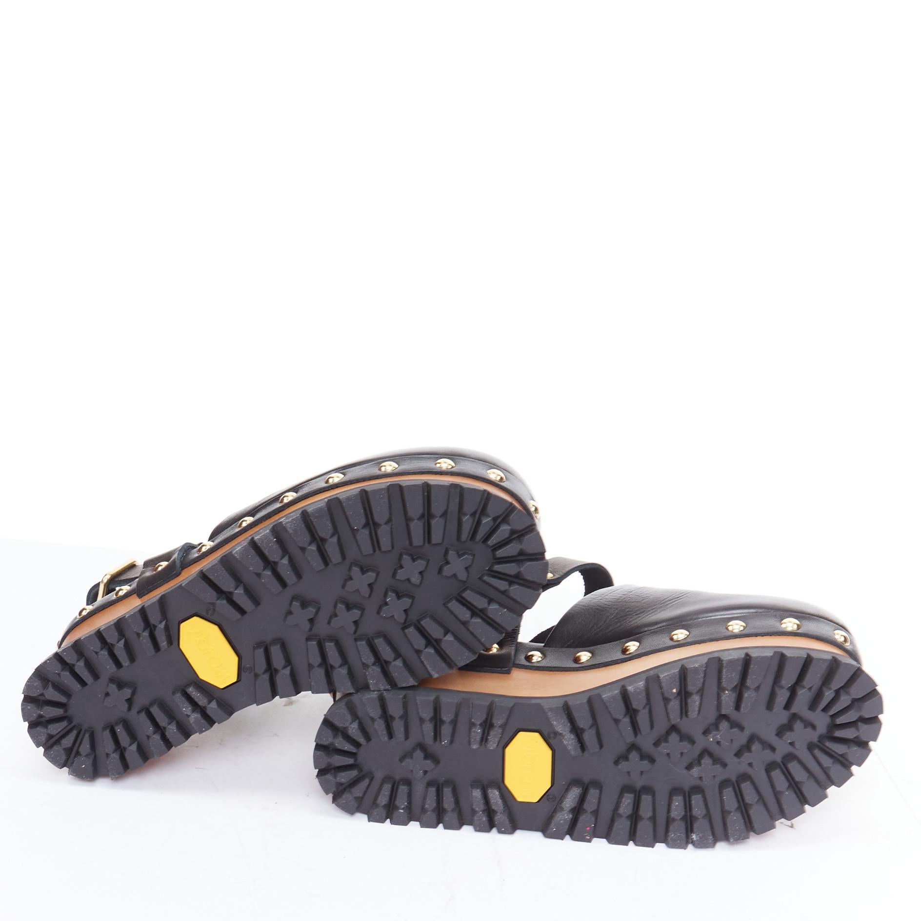 SACAI Clog black leather gold studs wooden platform shoes EU37 For Sale 6
