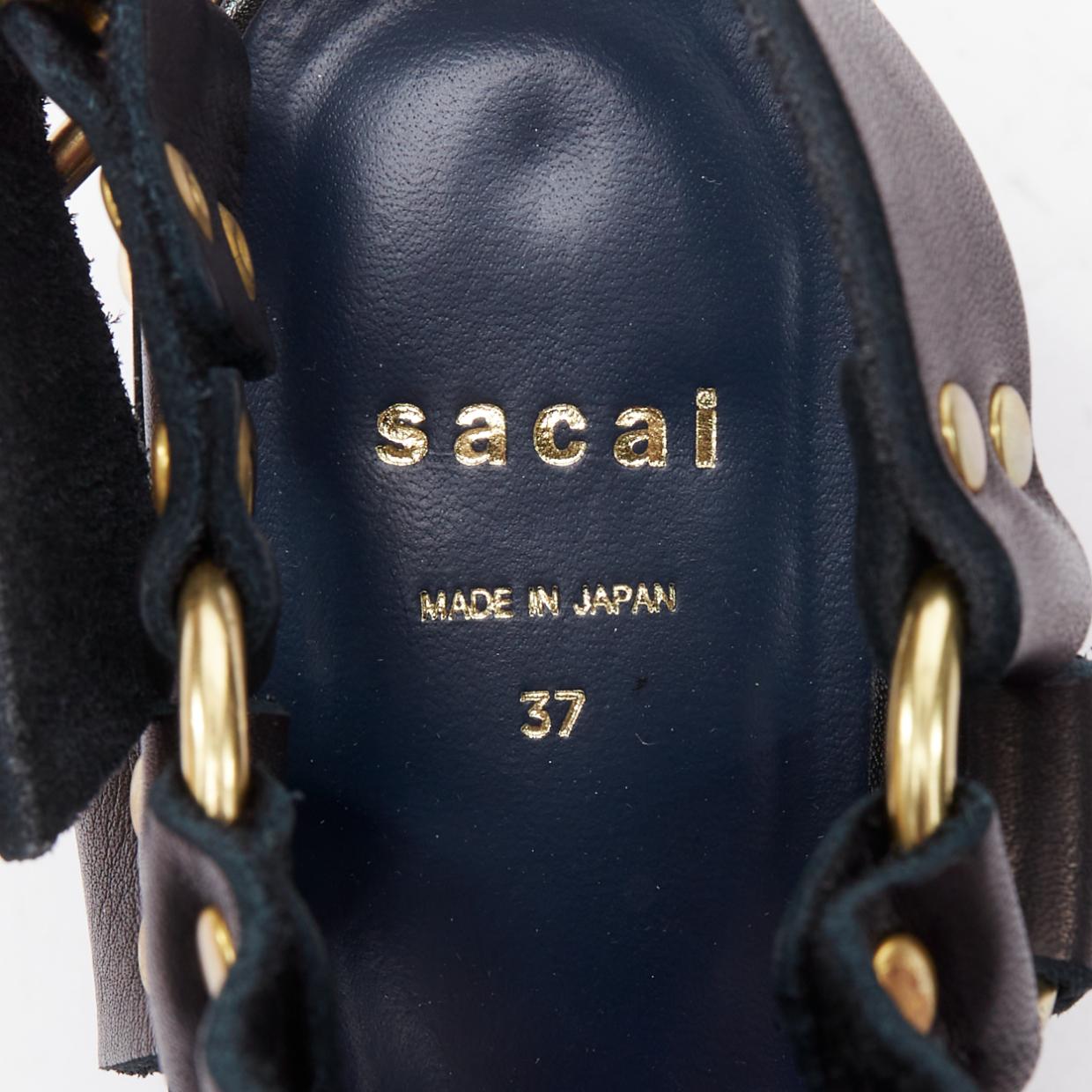 SACAI Clog black leather gold studs wooden platform shoes EU37 For Sale 4