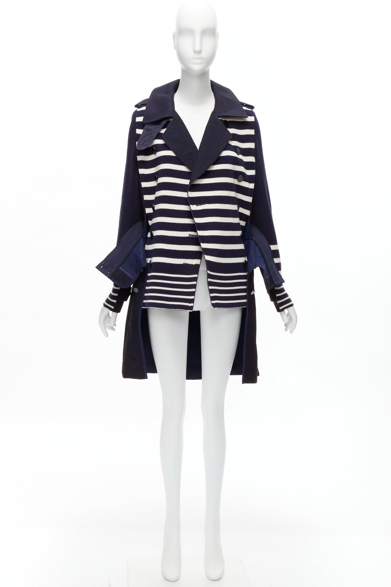 SACAI deconstructed nautical stripe detached corset belt flare coat JP3 L For Sale 6