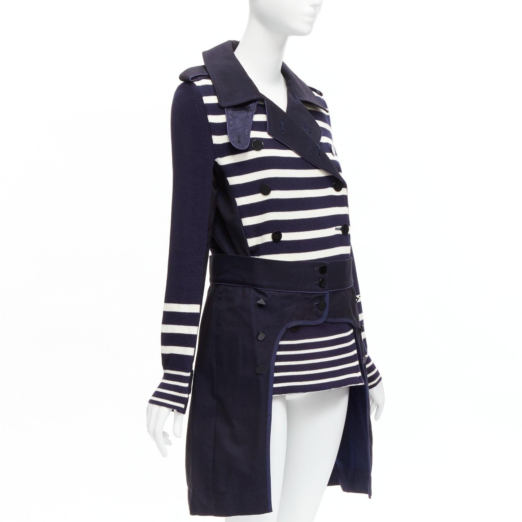 SACAI deconstructed nautical stripe detached corset belt flare coat JP3 L In Good Condition For Sale In Hong Kong, NT