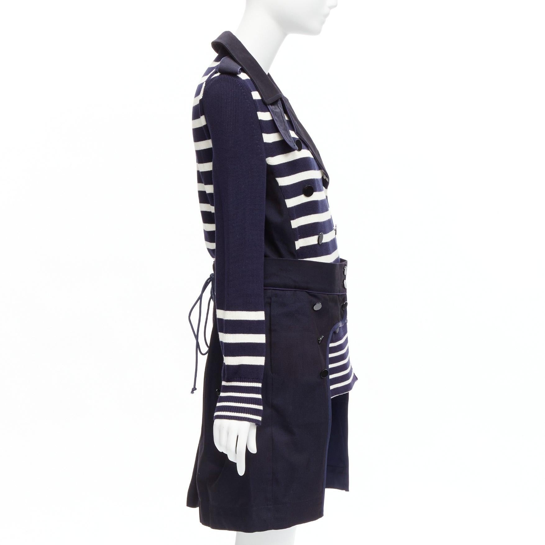 Women's SACAI deconstructed nautical stripe detached corset belt flare coat JP3 L For Sale