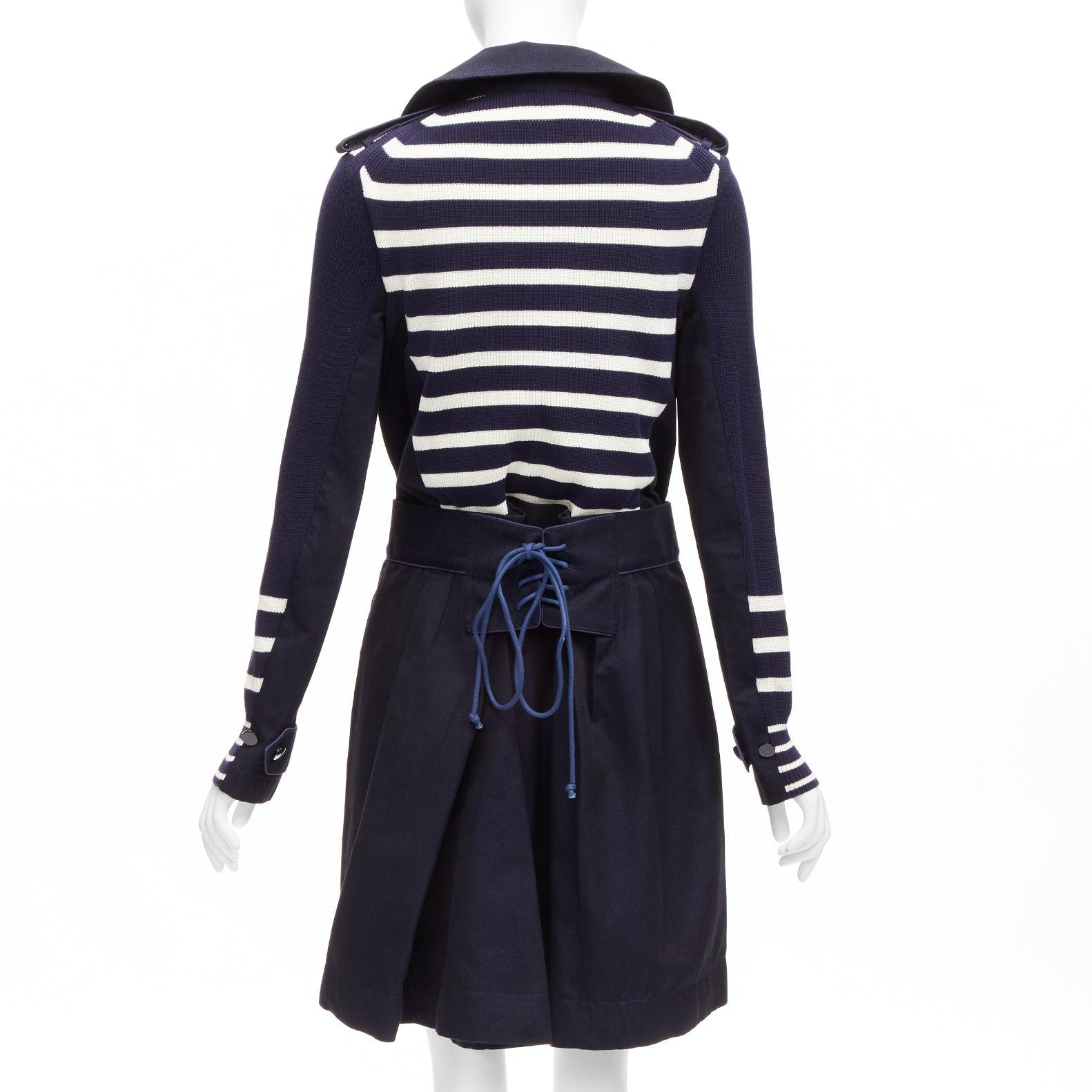 SACAI deconstructed nautical stripe detached corset belt flare coat JP3 L For Sale 1