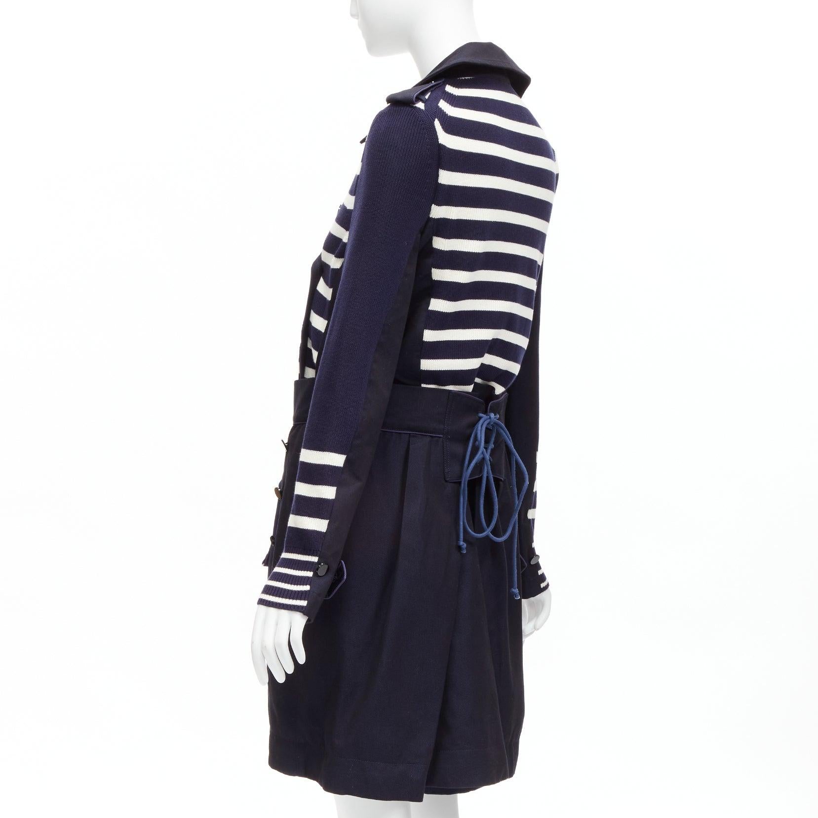 SACAI deconstructed nautical stripe detached corset belt flare coat JP3 L For Sale 2
