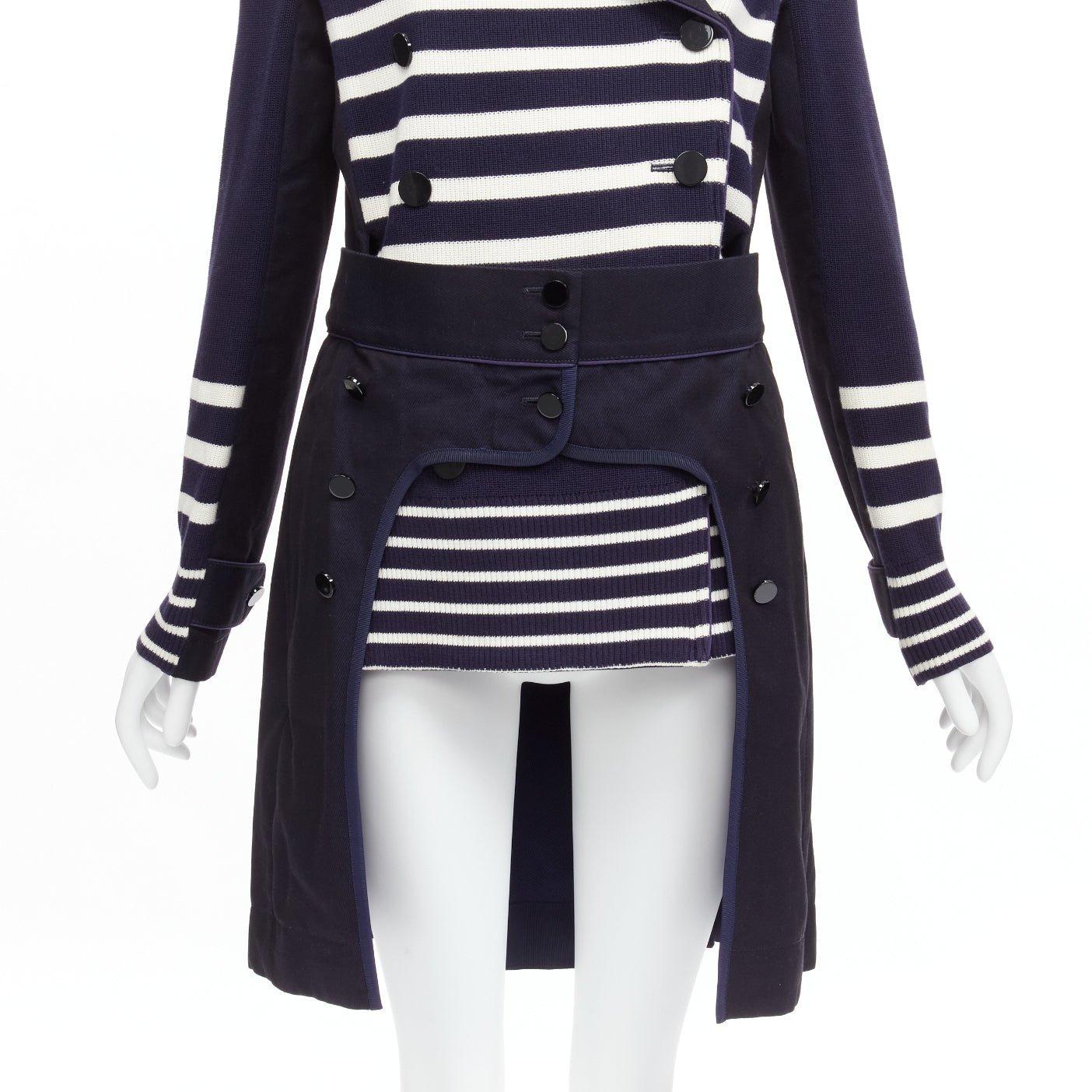 SACAI deconstructed nautical stripe detached corset belt flare coat JP3 L For Sale 4