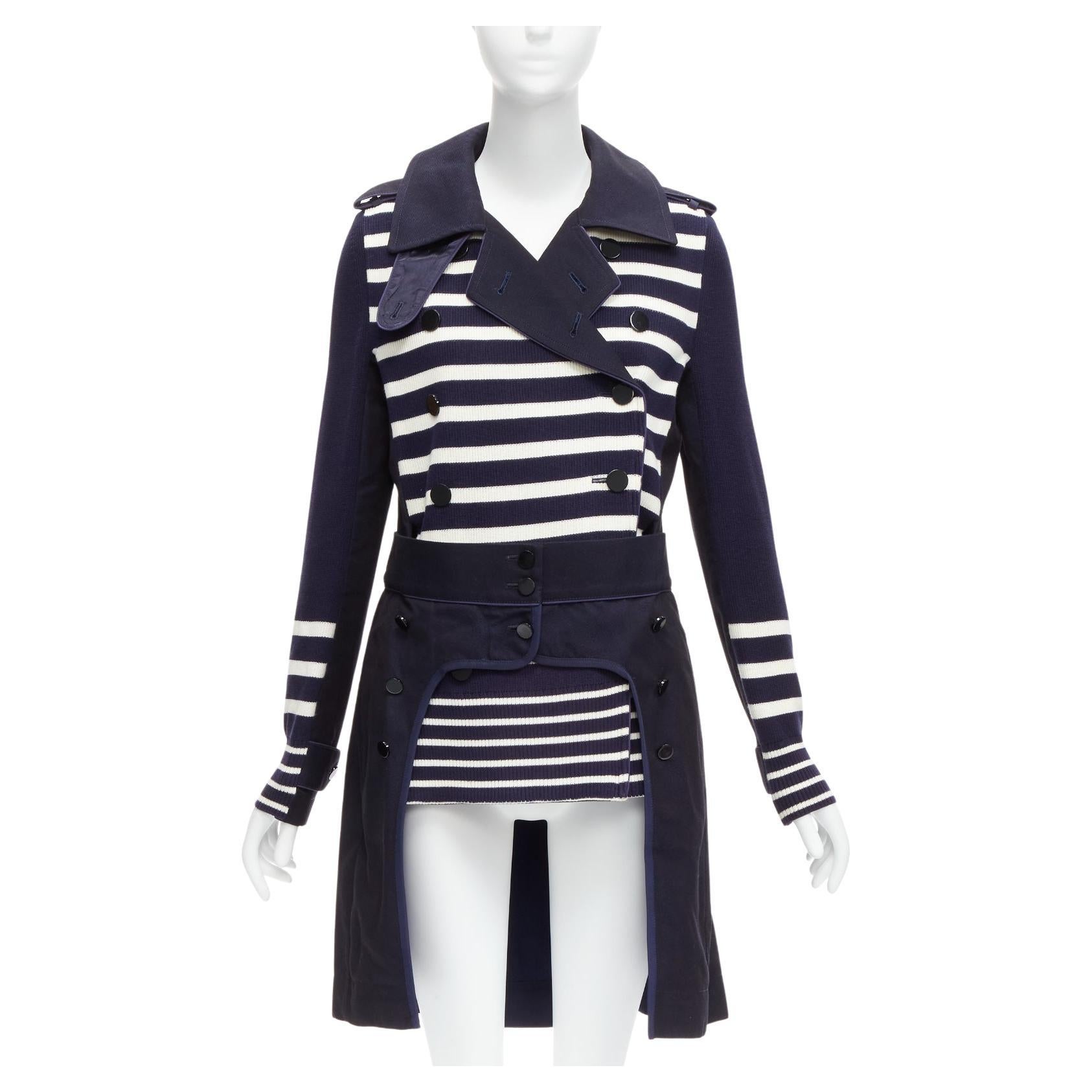 SACAI deconstructed nautical stripe detached corset belt flare coat JP3 L For Sale