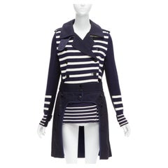 SACAI deconstructed nautical stripe detached corset belt flare coat JP3 L