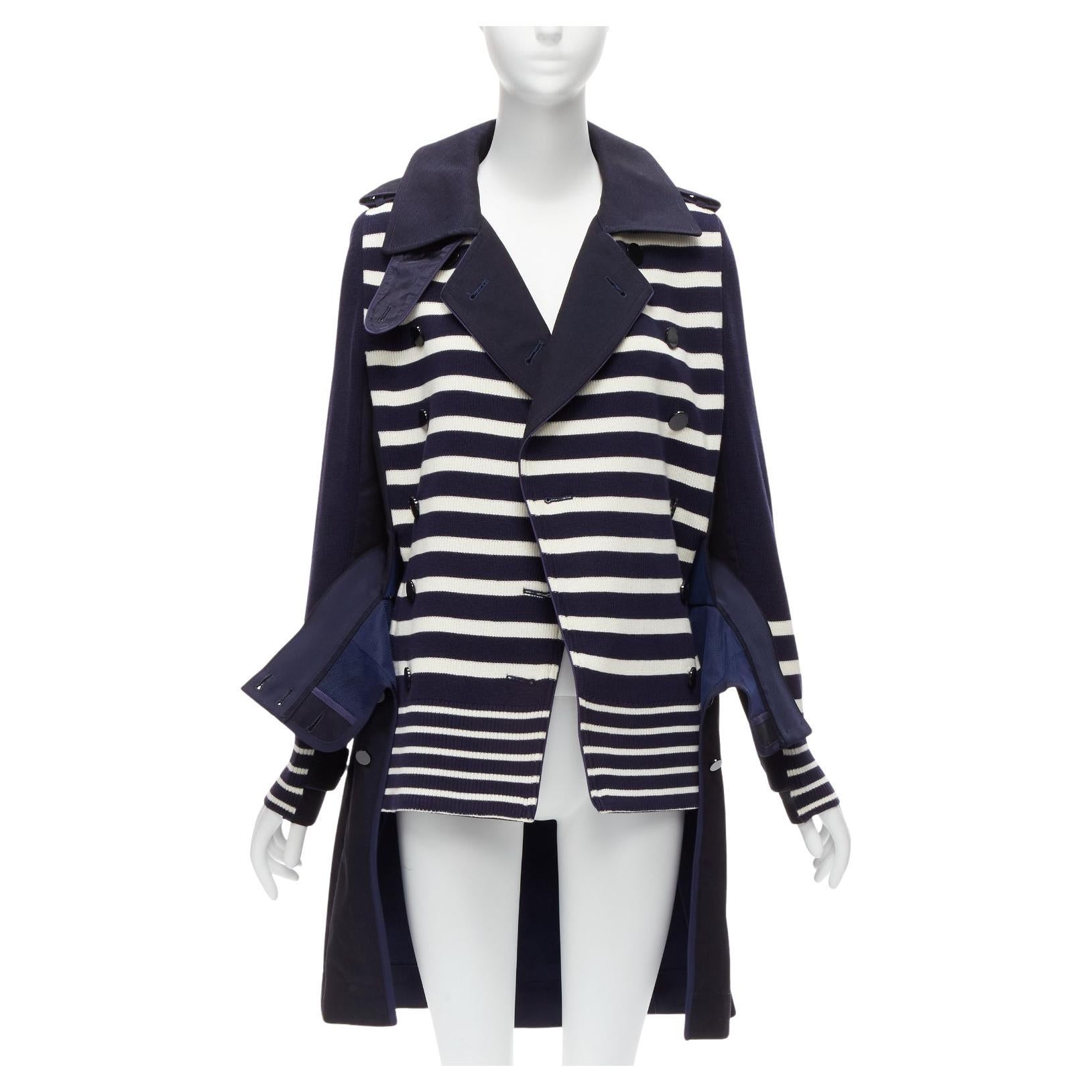 SACAI deconstructed nautical stripe detached corset belt flare coat JP3 L For Sale