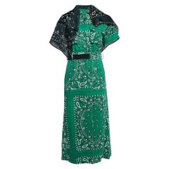 Sacai Green Bandana Print Cotton Scarf Trim Open Back Midi Dress S