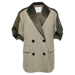Sacai Green Wool Blend Satin Paneled Double Breasted Blazer S
