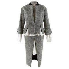Sacai Grey Wool Chevron Tweed Layered Jacket & Skirt - Size Medium - 2