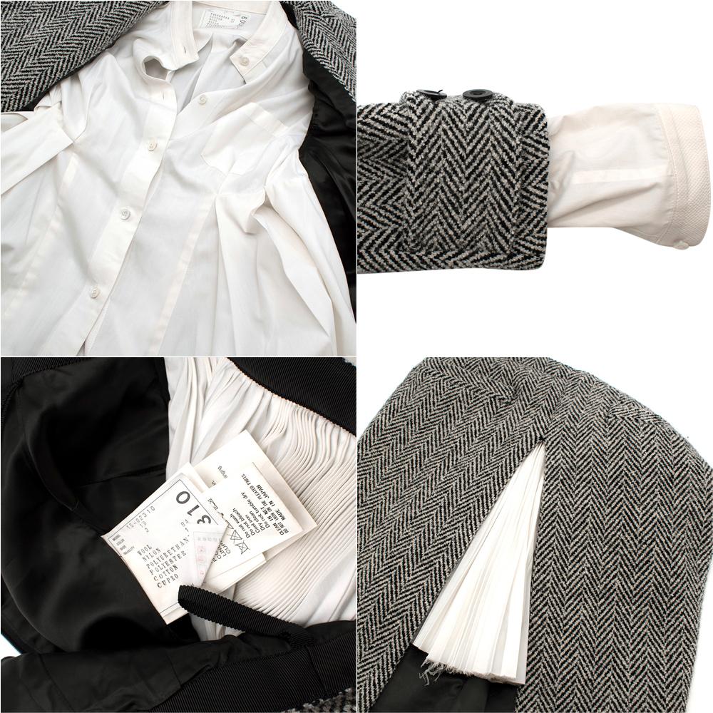 Women's or Men's Sacai Grey Wool Chevron Tweed Layered Jacket & Skirt - Size Medium - 2 For Sale