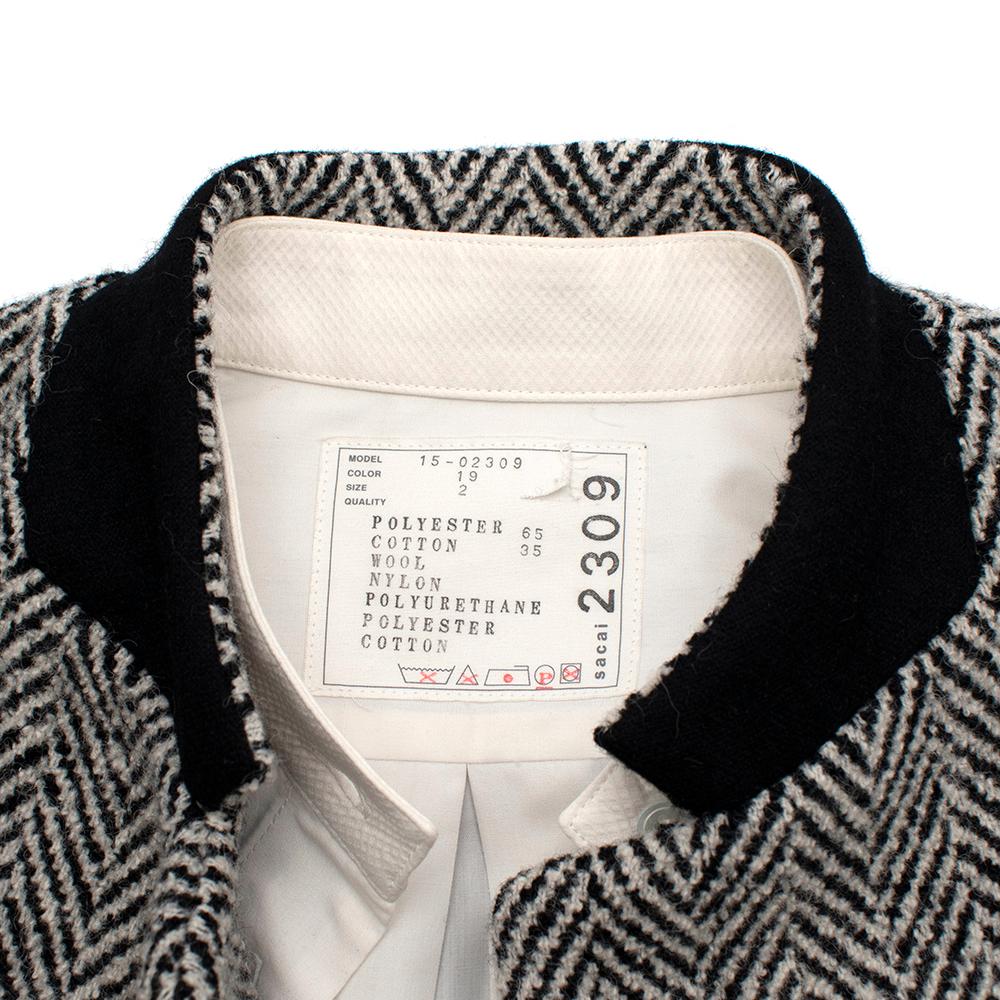 Sacai Grey Wool Chevron Tweed Layered Jacket & Skirt - Size Medium - 2 For Sale 2
