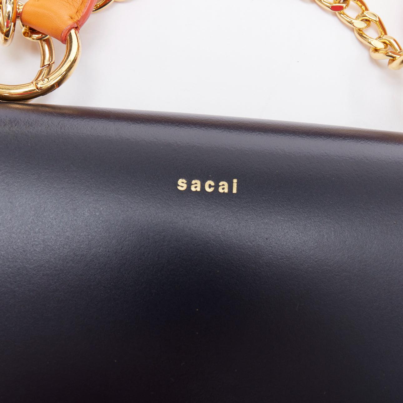 SACAI Horseshoe navy orange fringe leather colorblock saddle bag 2