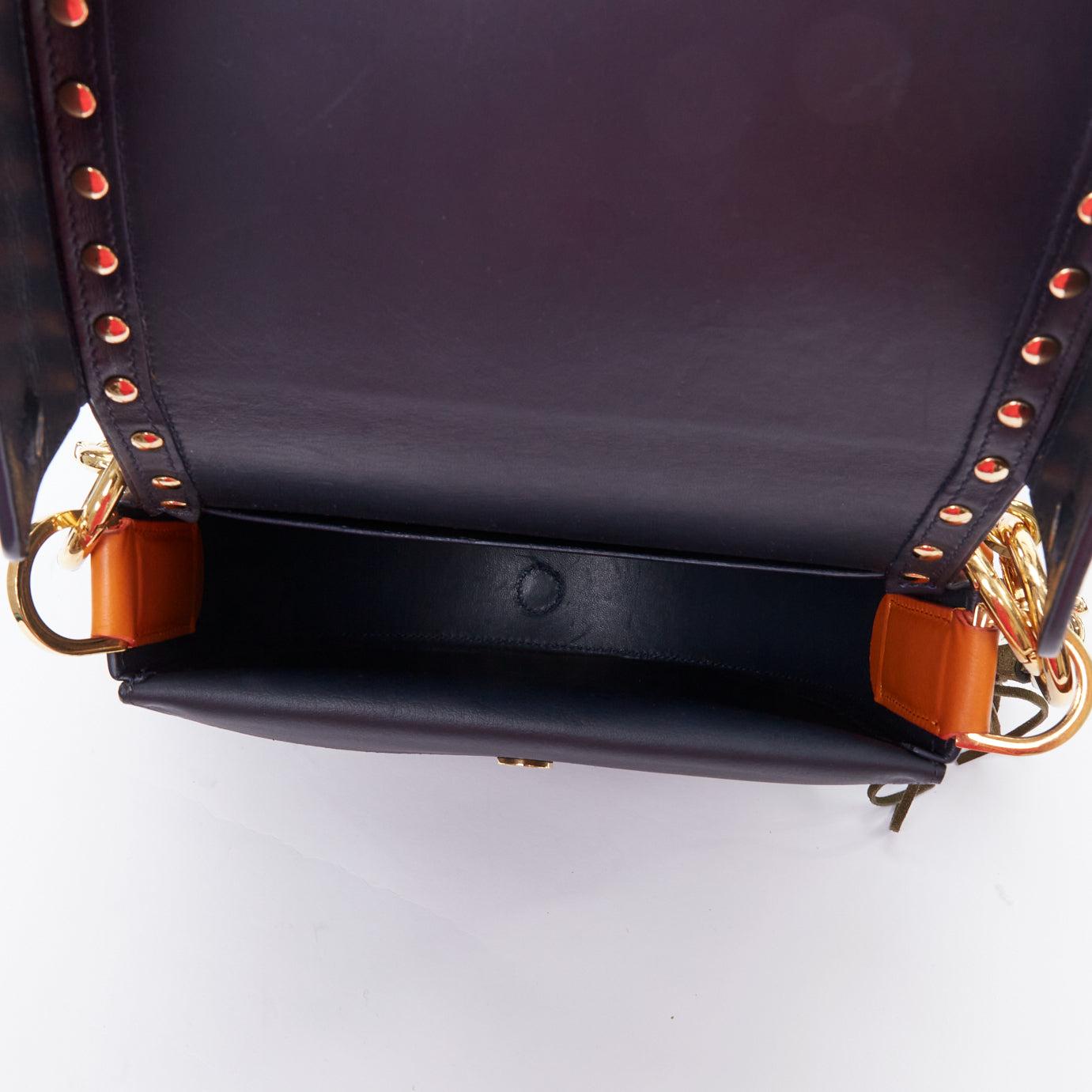SACAI Horseshoe navy orange fringe leather colorblock saddle bag 4