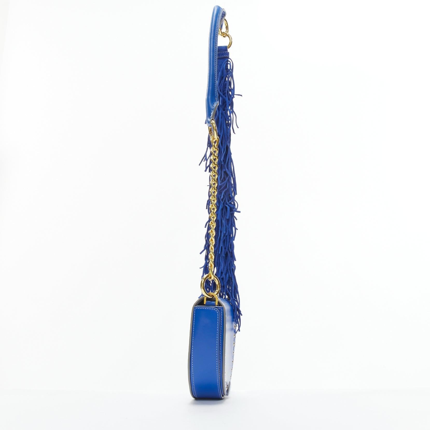 Women's SACAI Horseshow cobalt blue leather suede fringe studs crossbody bag For Sale