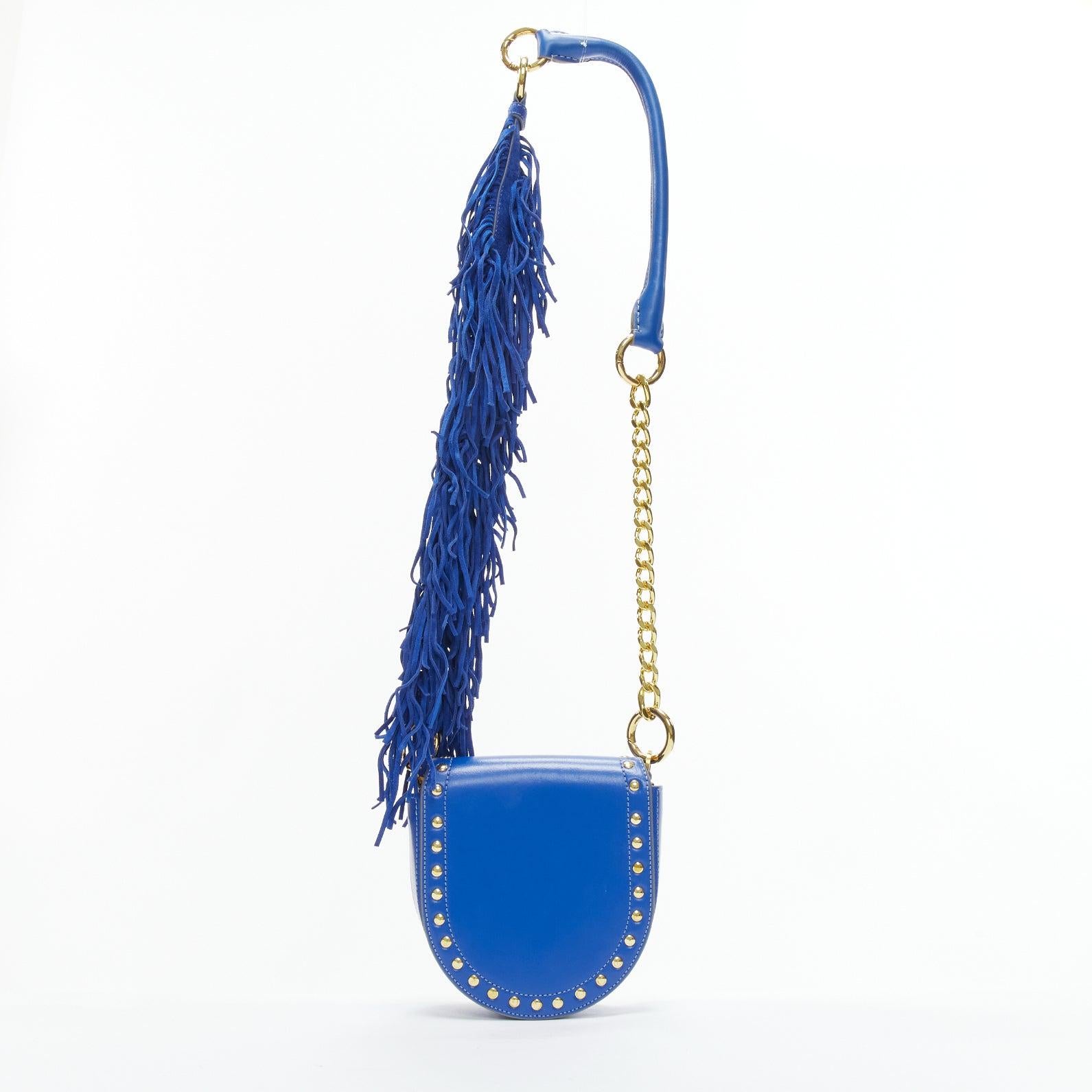 SACAI Horseshow cobalt blue leather suede fringe studs crossbody bag For Sale 1