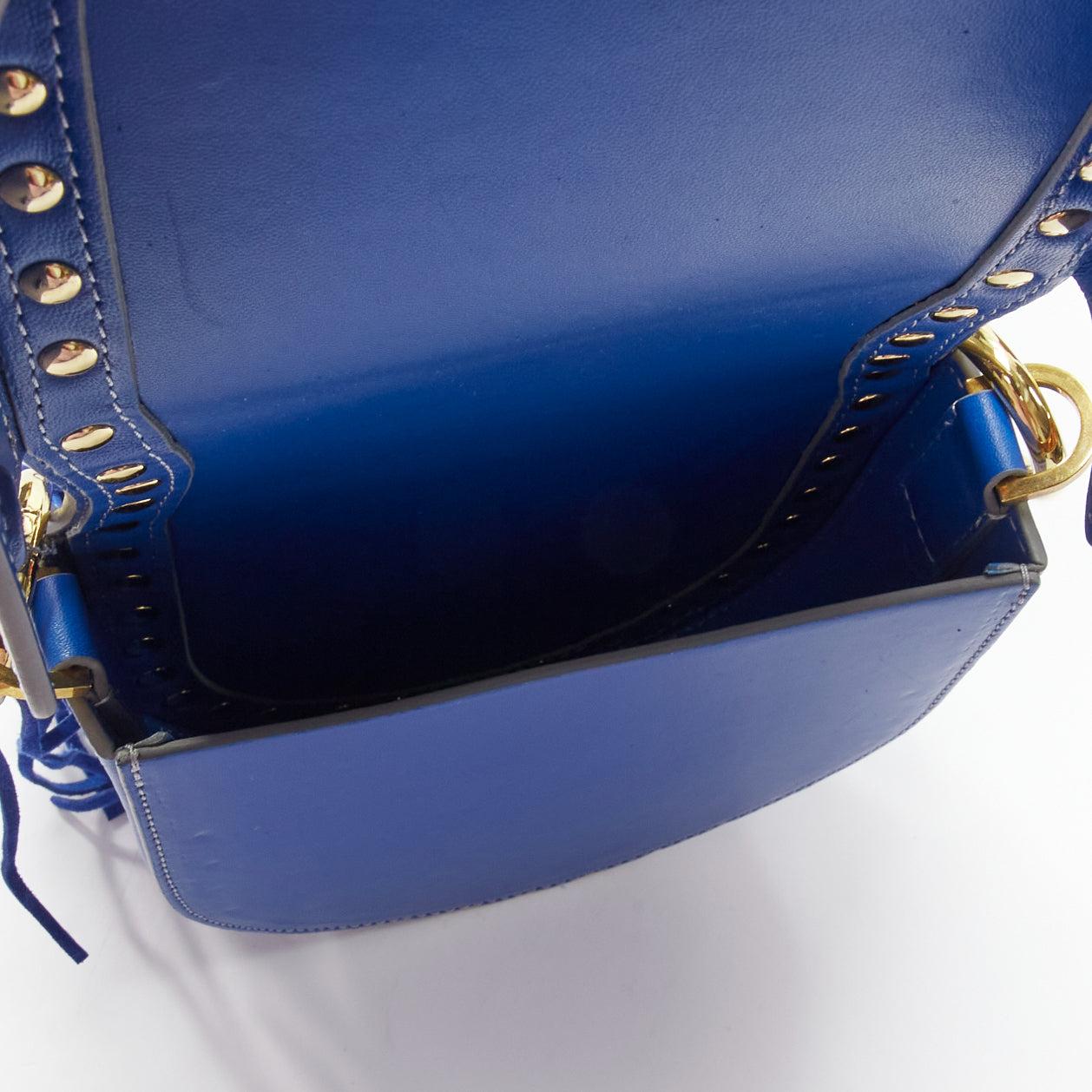 SACAI Horseshow cobalt blue leather suede fringe studs crossbody bag For Sale 5