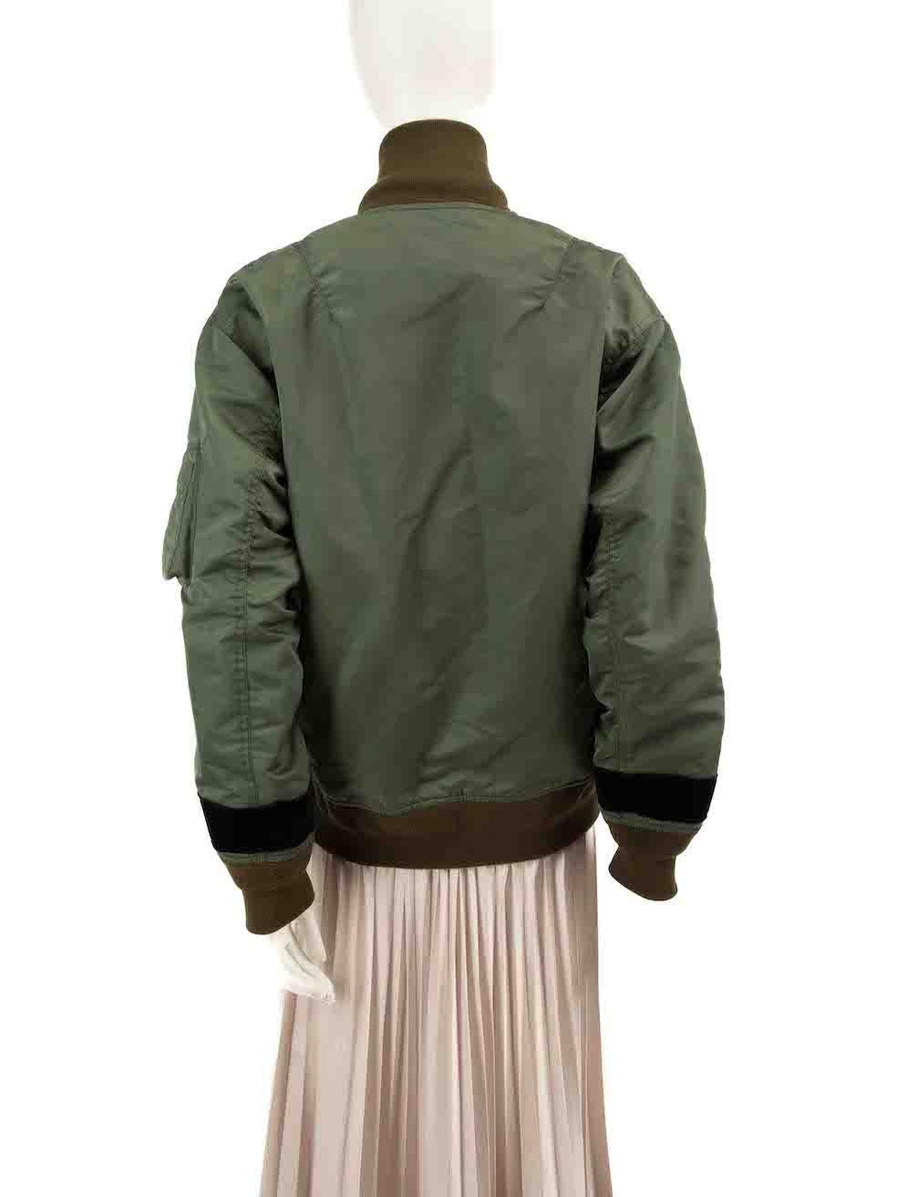 Sacai Khaki Zip Up Bomber Jacket Size M In Excellent Condition For Sale In London, GB