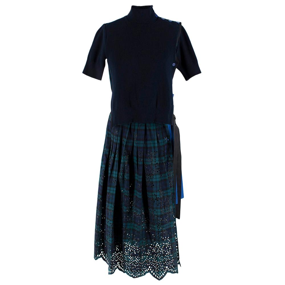Sacai Knitted Navy Tartan Asymmetric Dress M For Sale
