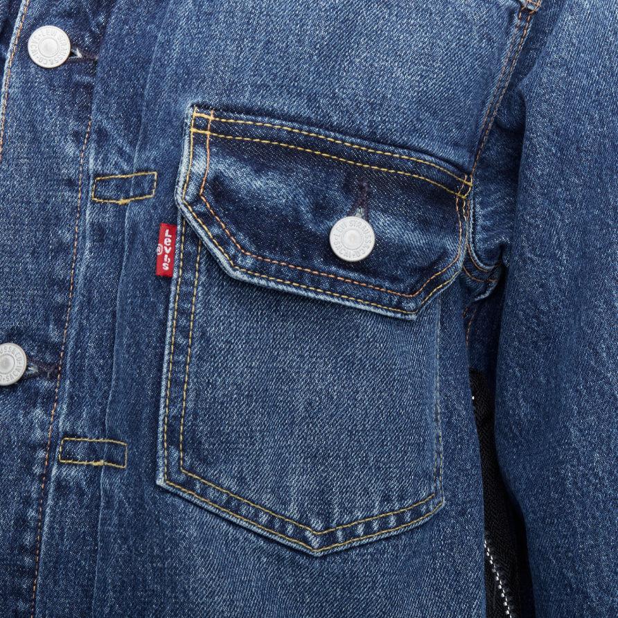 Blue SACAI LEVIS blue reconstructed raw zip side boxy denim jacket S