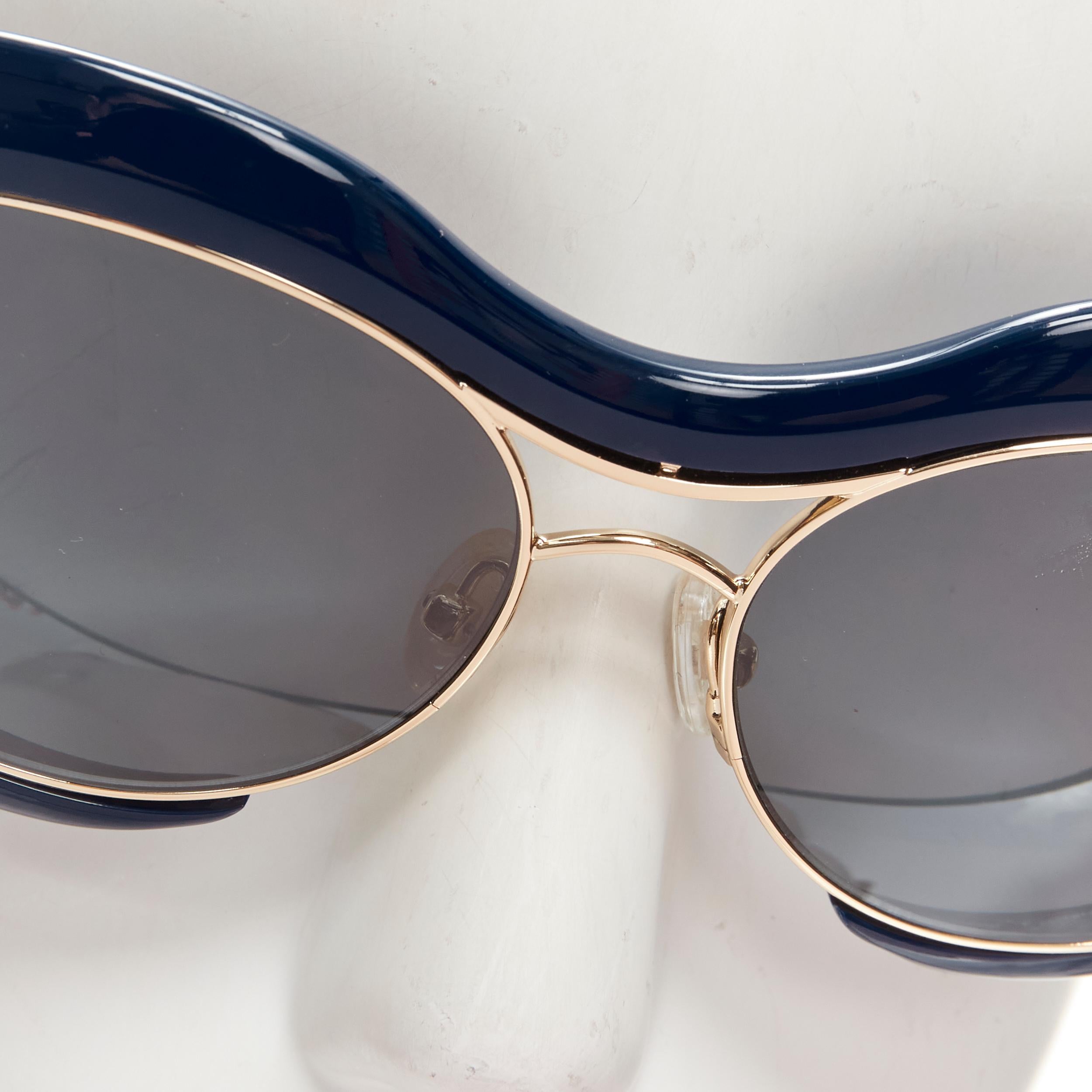 SACAI LINDA FARROW 4C2SUN navy blue rounded gold oval sunglasses 1