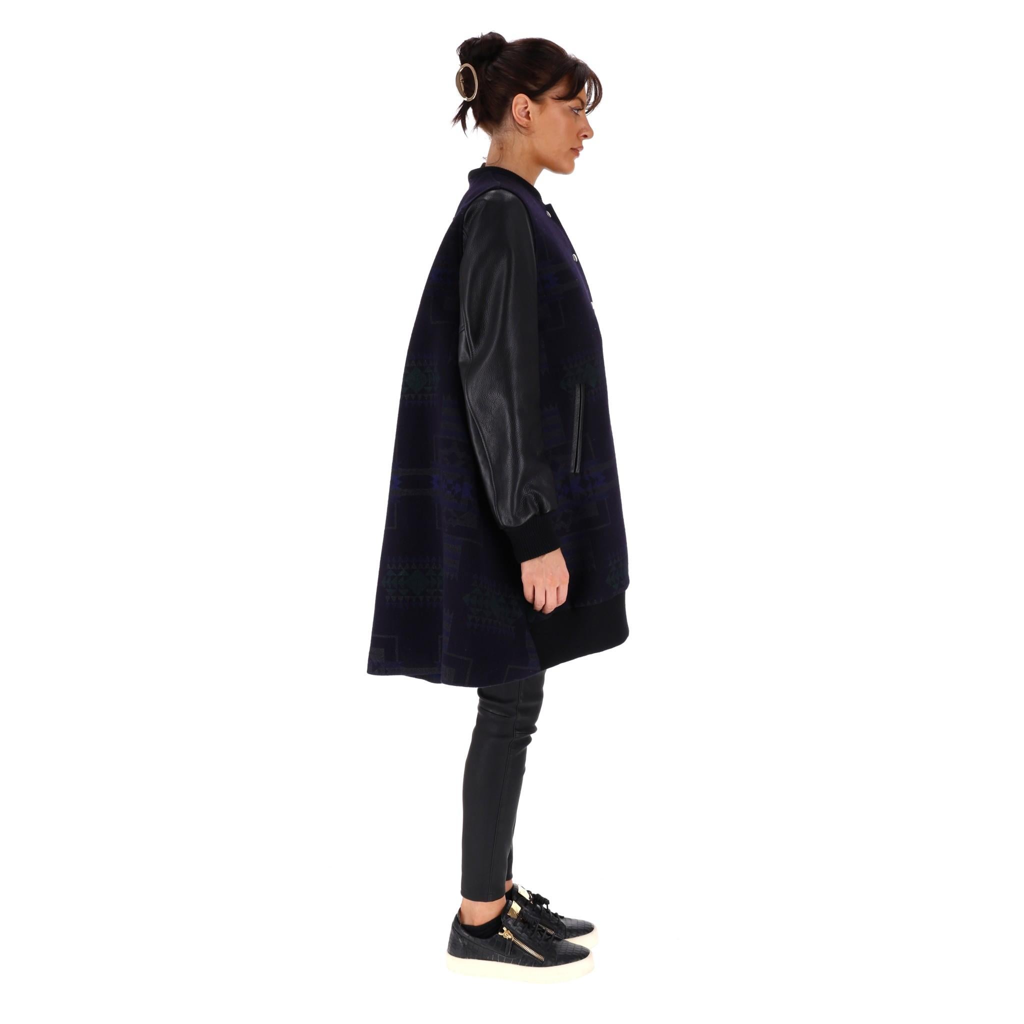 Black Sacai Luck 7 Wool & Leather Coat For Sale