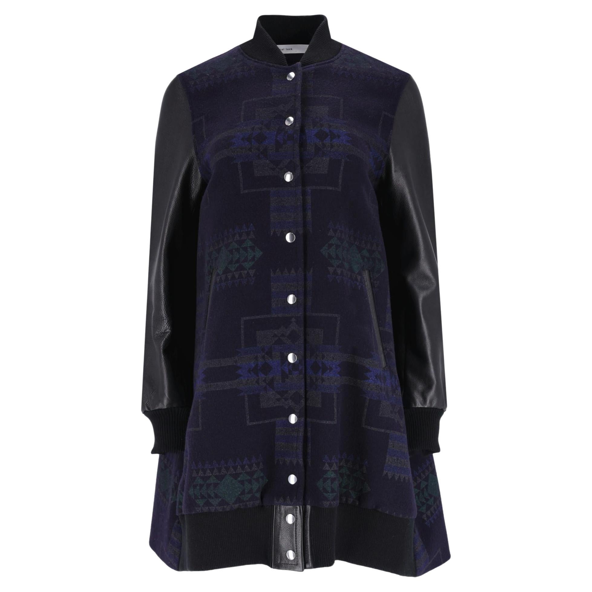 Sacai Luck 7 Wool & Leather Coat For Sale