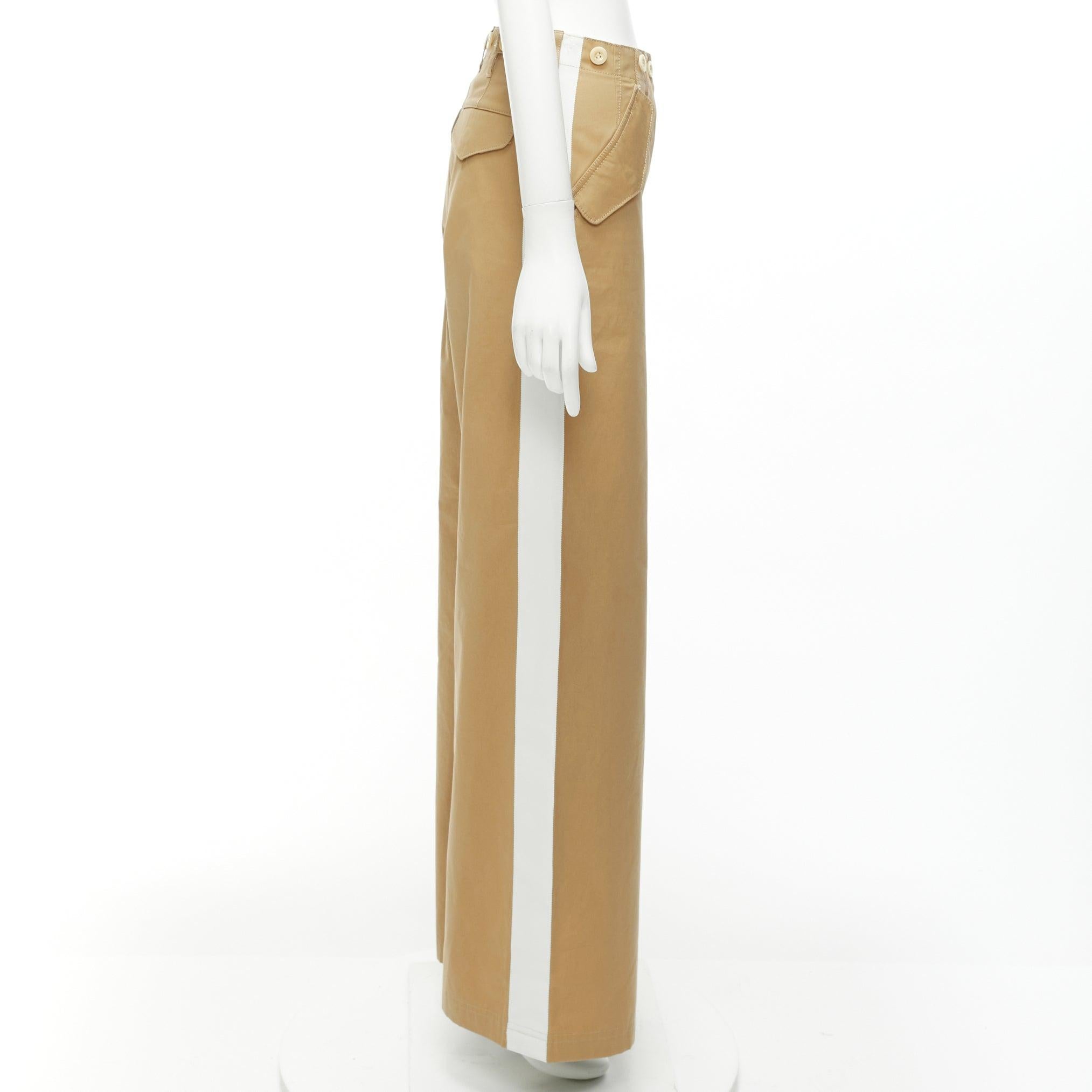 SACAI LUCK beige off white button embellished waistband wide cargo pants In Excellent Condition For Sale In Hong Kong, NT
