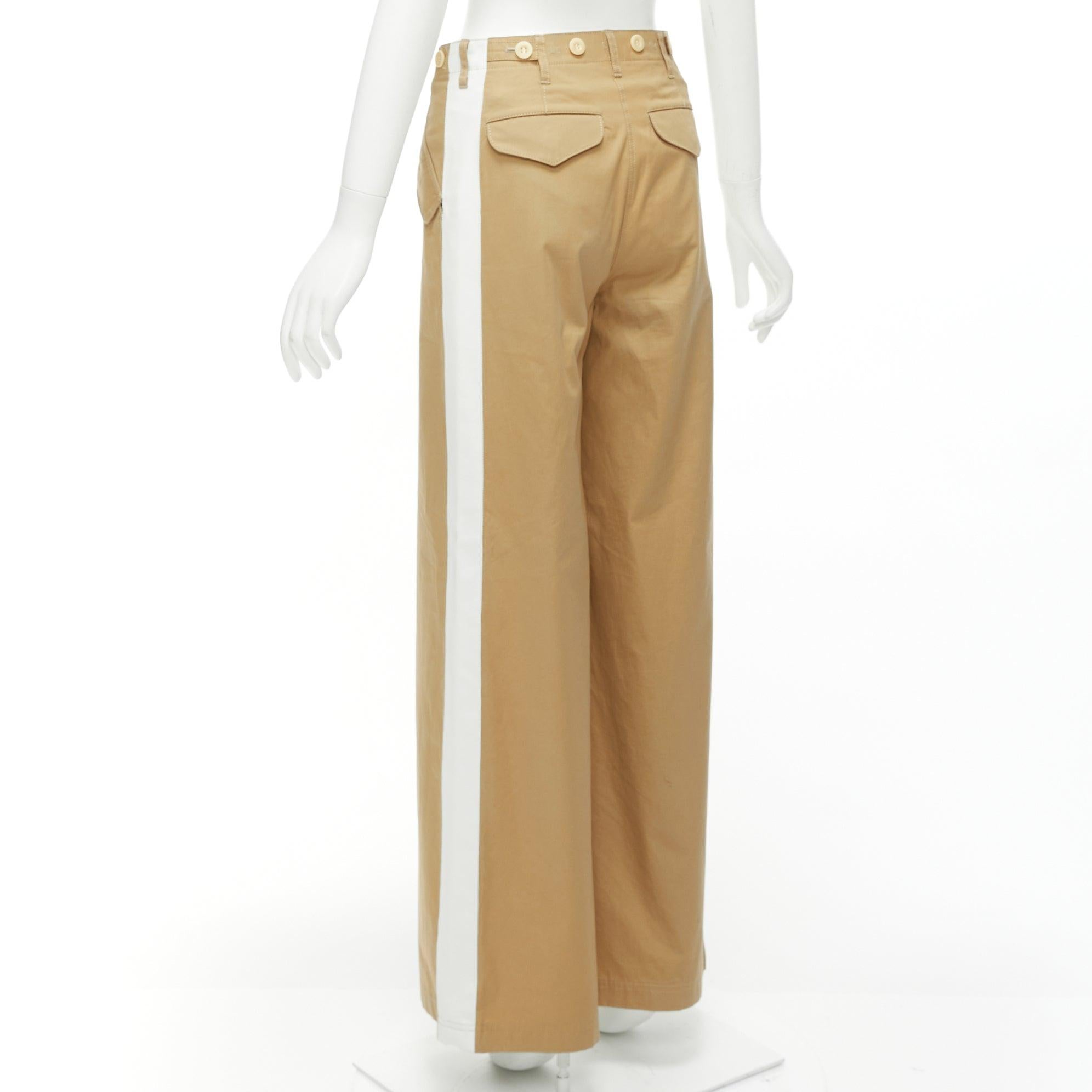 SACAI LUCK beige off white button embellished waistband wide cargo pants For Sale 1