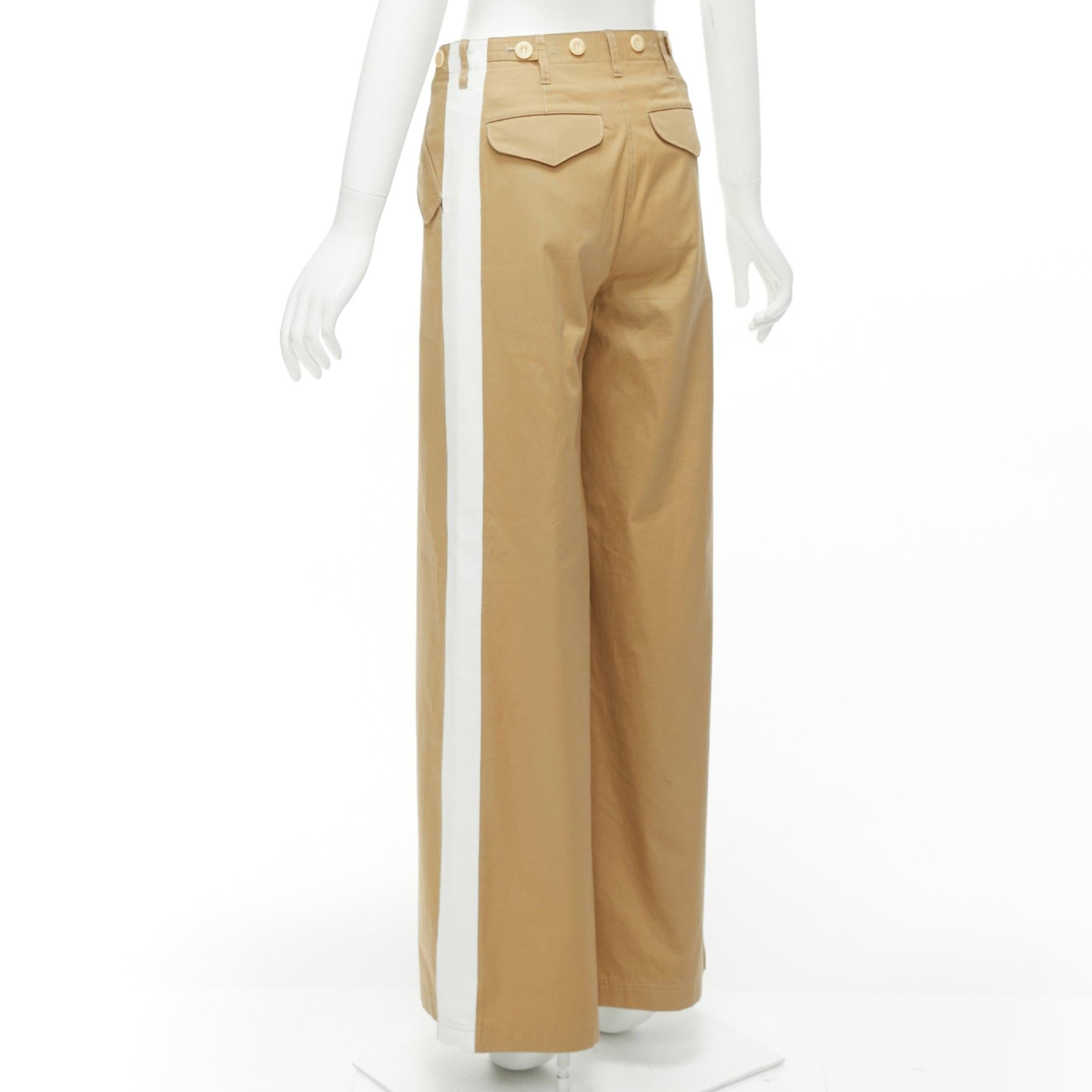 Women's SACAI LUCK beige off white button embellished waistband wide cargo pants For Sale