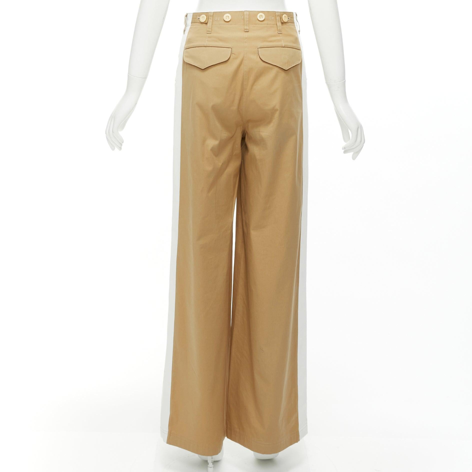 SACAI LUCK beige off white button embellished waistband wide cargo pants For Sale 2