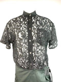 Sacai Luck Black Floral Lace Button- Down Shirt Wrap Mini Dress Size 3