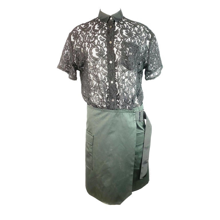 sage green lace dress with sleeves Alexis Sage Green Semi-Sheer Floral Lace Mini Dress, L / Green