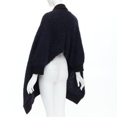 SACAI LUCK cárdigan alto y bajo con bolsillos en mezcla de lana y alpaca negro azul marino JP1 S