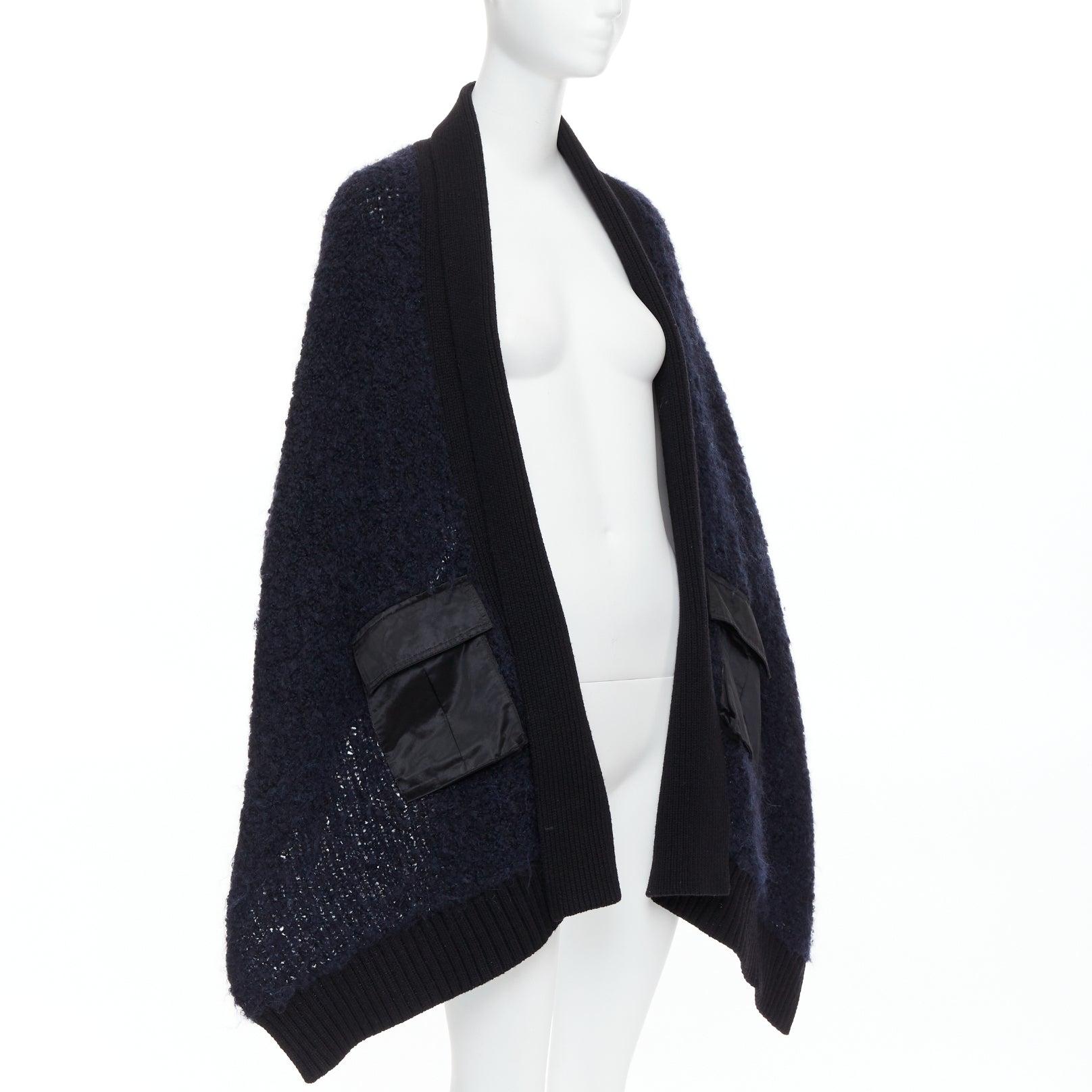 Black SACAI LUCK black navy wool alpaca blend pocketed high low cardigan JP1 S For Sale