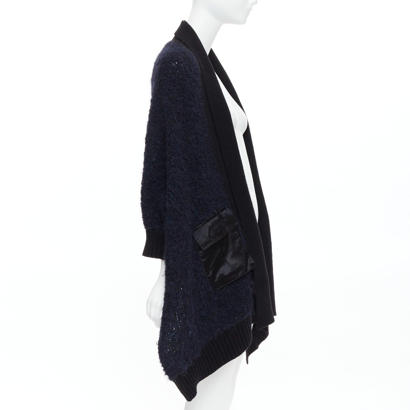 SACAI LUCK black navy wool alpaca blend pocketed high low cardigan JP1 S In Good Condition For Sale In Hong Kong, NT