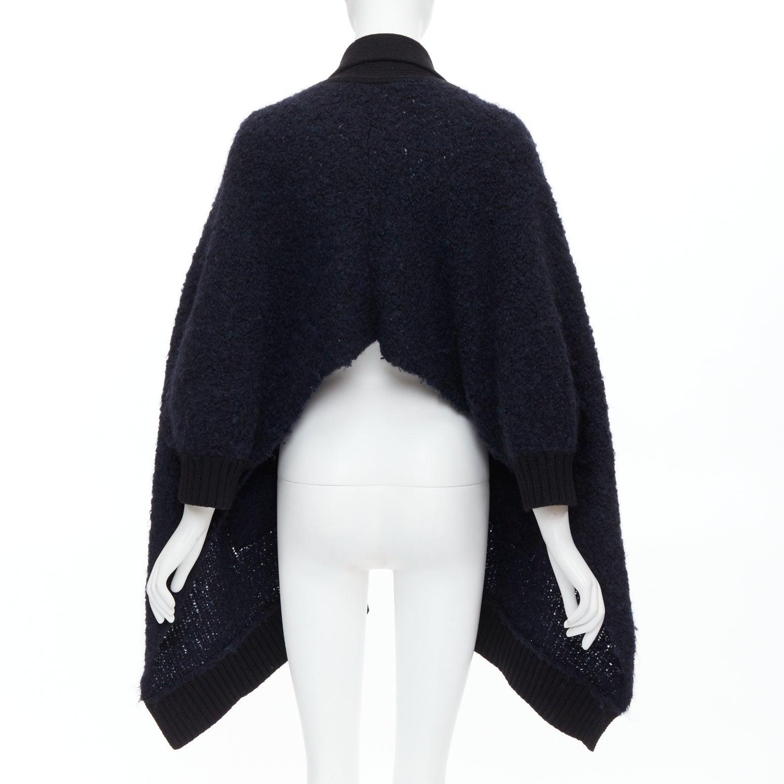Women's SACAI LUCK black navy wool alpaca blend pocketed high low cardigan JP1 S For Sale