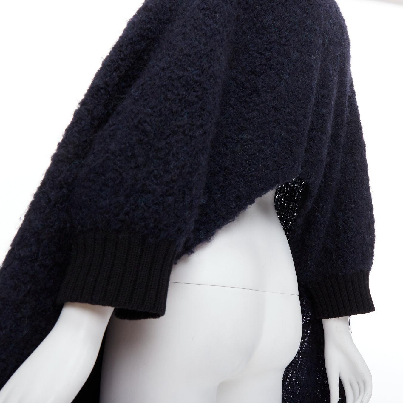 SACAI LUCK black navy wool alpaca blend pocketed high low cardigan JP1 S For Sale 1