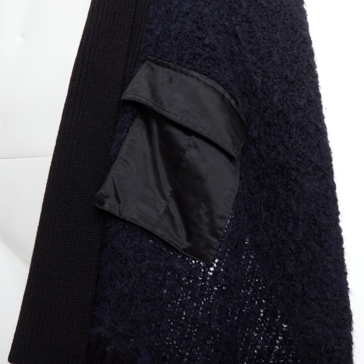 SACAI LUCK black navy wool alpaca blend pocketed high low cardigan JP1 S For Sale 2