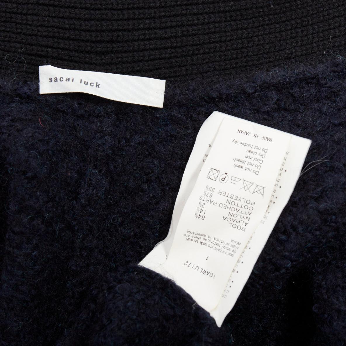 SACAI LUCK black navy wool alpaca blend pocketed high low cardigan JP1 S For Sale 3