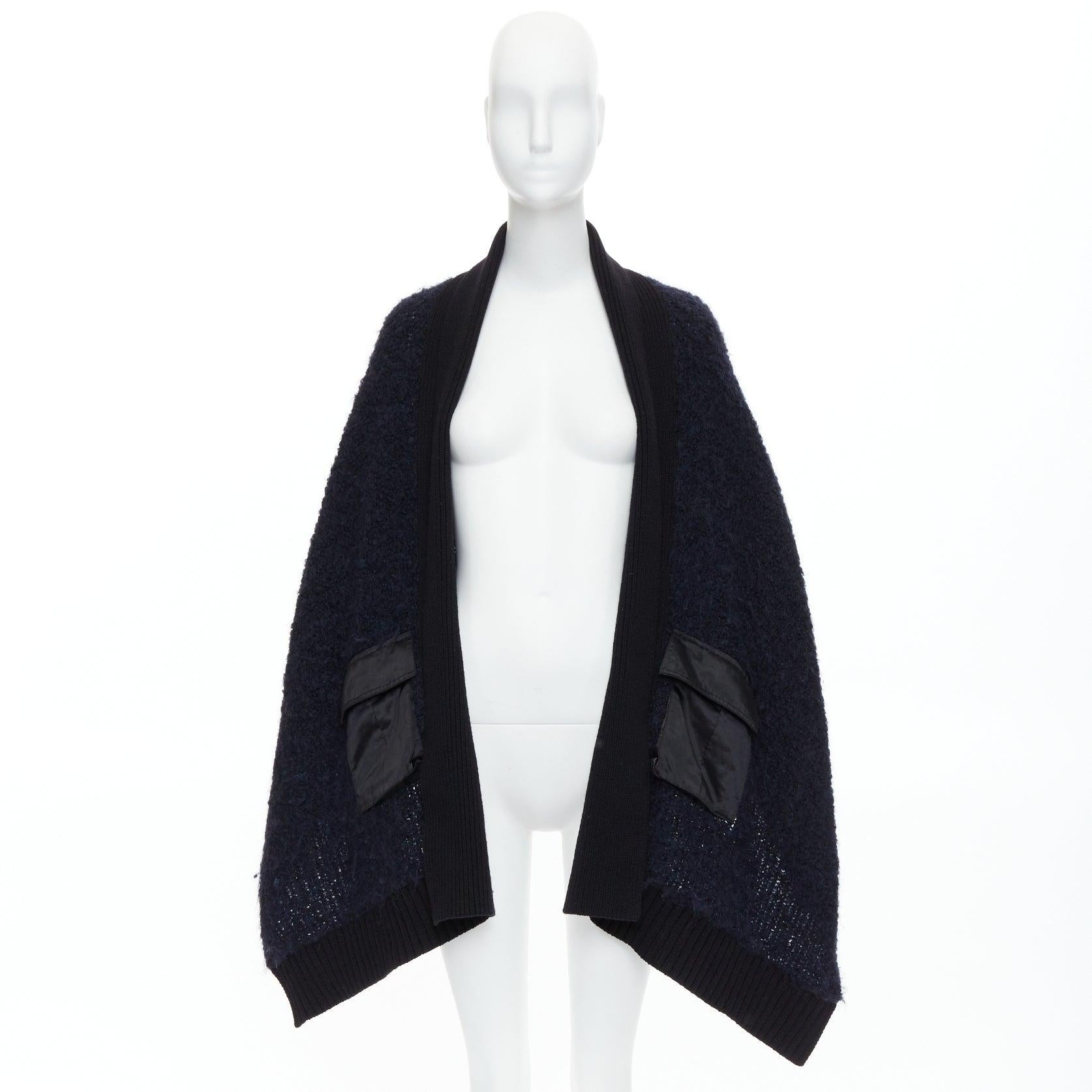 SACAI LUCK black navy wool alpaca blend pocketed high low cardigan JP1 S For Sale 4