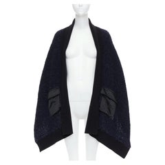 SACAI LUCK cárdigan alto y bajo con bolsillos en mezcla de lana y alpaca negro azul marino JP1 S