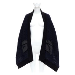 Sacai Luck, cardigan nero navy in lana misto alpaca con tasche alte e basse JP1 S