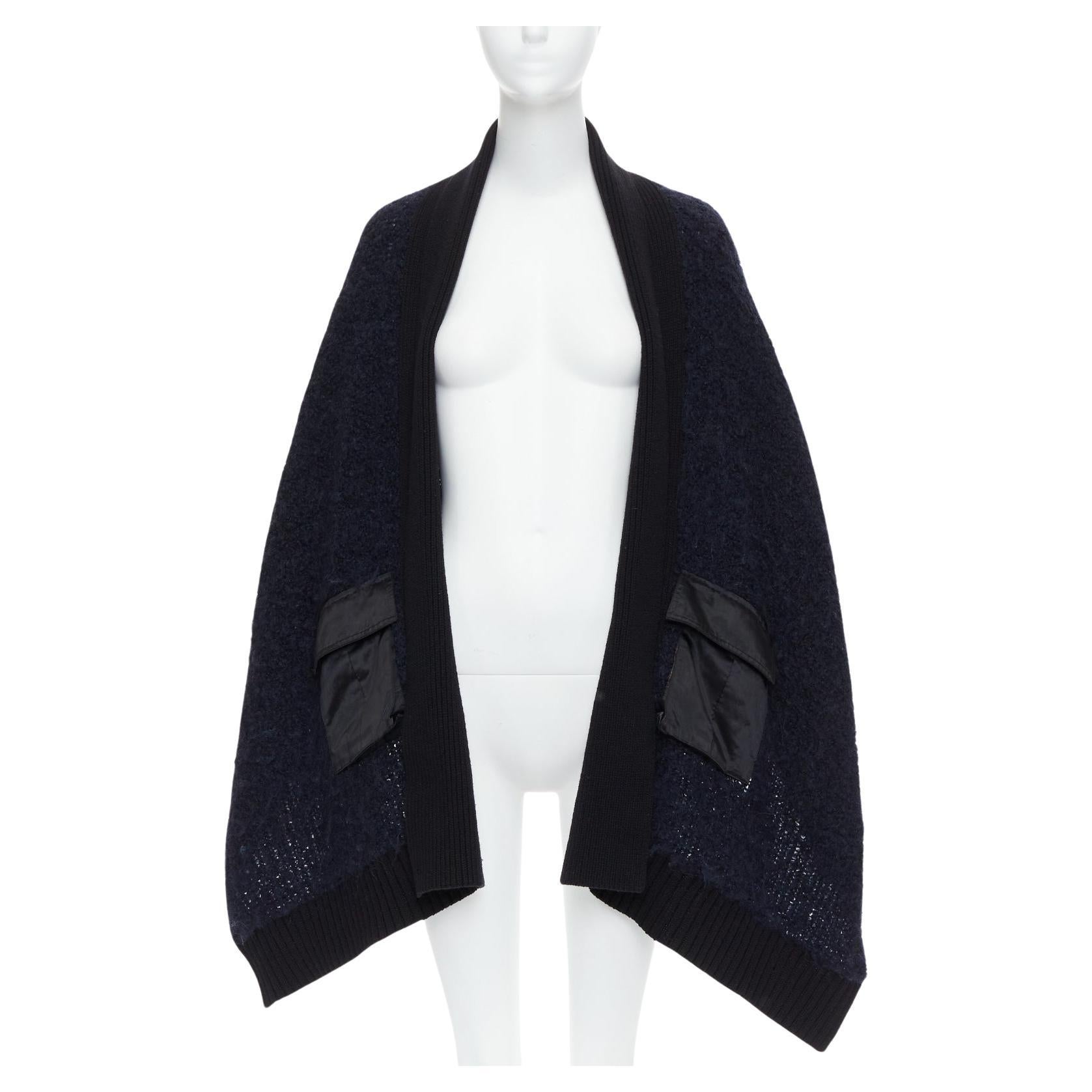 SACAI LUCK black navy wool alpaca blend pocketed high low cardigan JP1 S For Sale