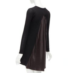 SACAI LUCK black wool inverted pleat back satin flared sweater dress JP1 S