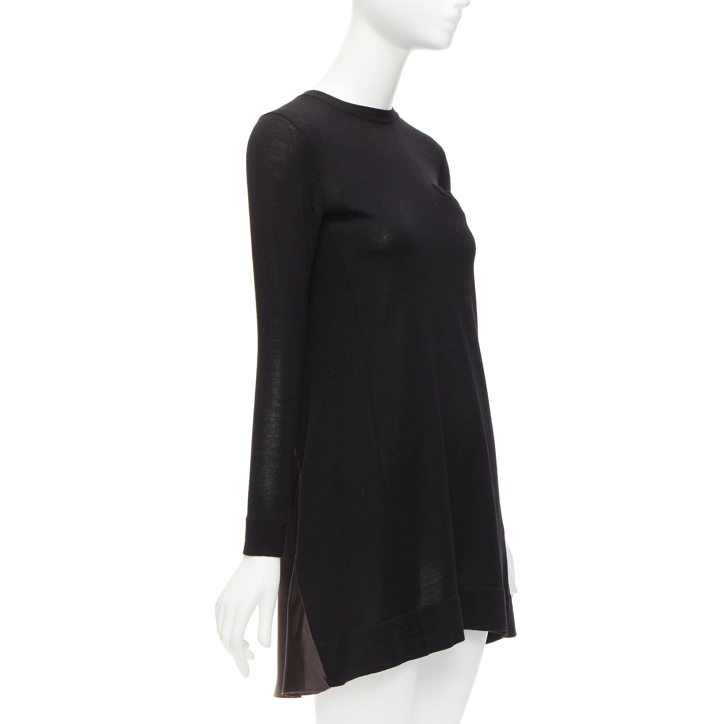 SACAI LUCK black wool inverted pleat back satin flared sweater dress JP1 S In Excellent Condition For Sale In Hong Kong, NT