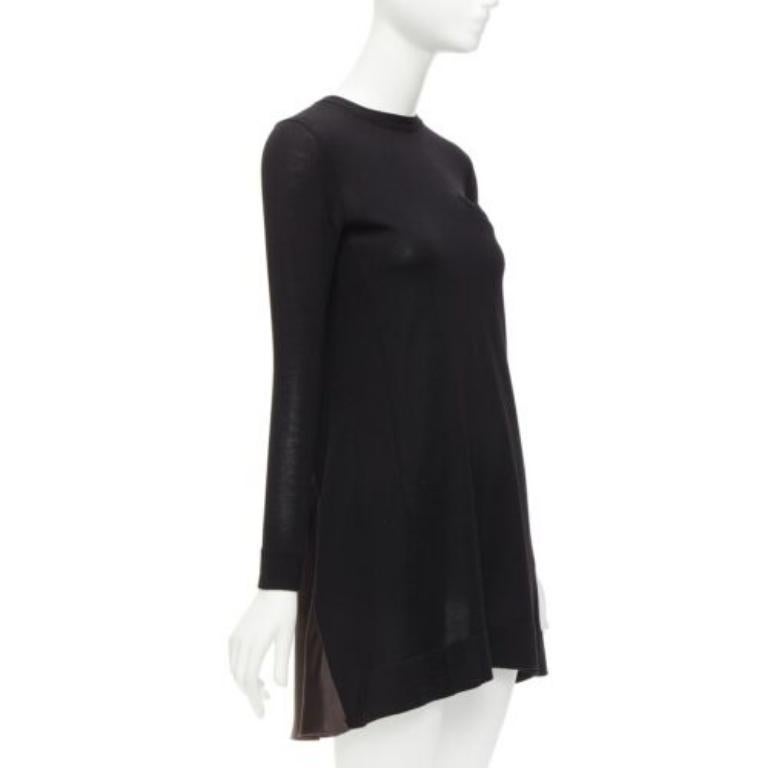 Black SACAI LUCK black wool inverted pleat back satin flared sweater dress JP1 S For Sale